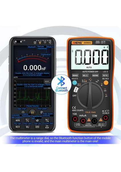 1 Çift Test Uçları Aneng AN9002 Bluetooth Dijital Multimetre 6000 Sayım Profesyonel Multimetrotrue Rms Ac/dc Akım Gerilim Test Cihazı Otomatik Aralığı (Yurt Dışından)