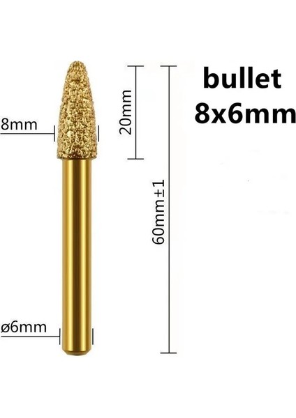 Mermi 8x6 6mm Vakum Kaynaklı Elmas Taşlama Kafası Çapaklar Gravür Matkap Uçları Taş Alaşım Yeşim Soyma Dökme Demir Parlatma Oyma Araçları (Yurt Dışından)