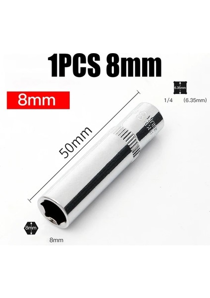 1 Adet 8mm 4MM-14MM 50MM Altıgen Kısa Soket 1/4 "6.35MM Kafa Arayüzü Lokma Anahtar Metrik Altıgen Anahtar Kol Cırcır Anahtarı Tamir El Aleti (Yurt Dışından)
