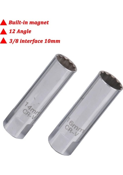 16MM 3/8 Inç 12 Nokta Tahrikli Buji Lokma Anahtar Manyetikli 14/16MM Cr-V Çelik Lokma Anahtar Adaptörü Araba Temizleme Onarım Aracı (Yurt Dışından)
