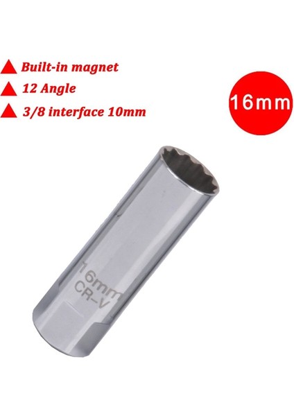 16MM 3/8 Inç 12 Nokta Tahrikli Buji Lokma Anahtar Manyetikli 14/16MM Cr-V Çelik Lokma Anahtar Adaptörü Araba Temizleme Onarım Aracı (Yurt Dışından)