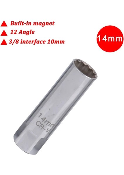 16MM 3/8 Inç 12 Nokta Tahrikli Buji Lokma Anahtar Manyetikli 14/16MM Cr-V Çelik Lokma Anahtar Adaptörü Araba Temizleme Onarım Aracı (Yurt Dışından)