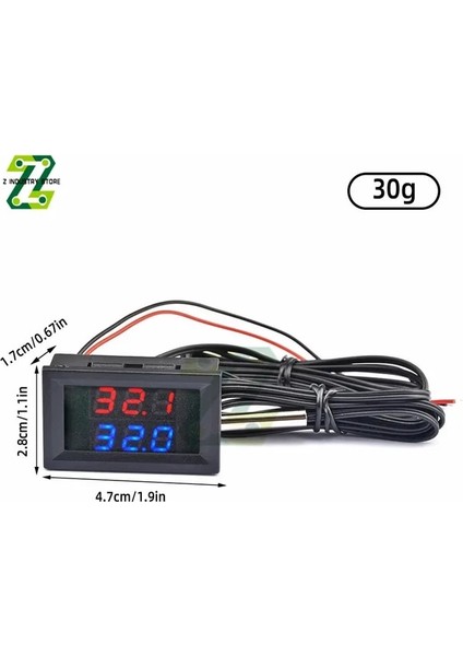 DC4-28V Dc 4-28V LED Ekran Çift Kırmızı Mavi Dijital Sıcaklık Sensörü Termometre Ntc Çift Prob Kablosu (Yurt Dışından)