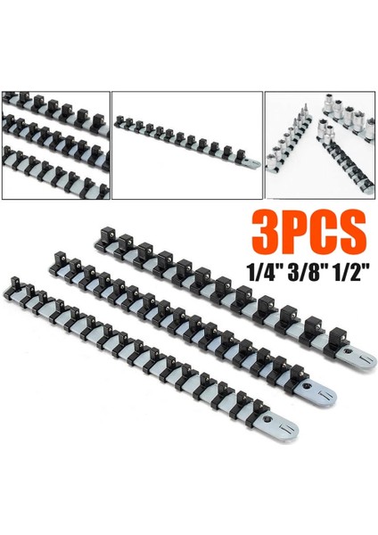 Siyah 3 Adet Soket Düzenleyici Tepsi Plastik Soket Tutucu 340 mm Soket Tutucu 1/4 "3/8" 1/2 "lokma Anahtar Organizatör (Yurt Dışından)