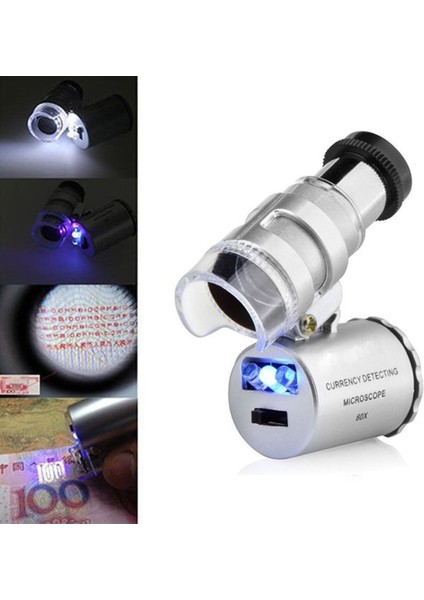 Mini Mikroskop 60X Cep Mini Mikroskop Büyüteç Kuyumcu Loupes Cam Lens LED Işık Para Algılama Lamba Test Cihazı Dropship (Yurt Dışından)