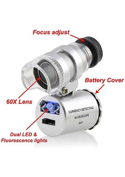 Mini Mikroskop 60X Cep Mini Mikroskop Büyüteç Kuyumcu Loupes Cam Lens LED Işık Para Algılama Lamba Test Cihazı Dropship (Yurt Dışından) modelleri