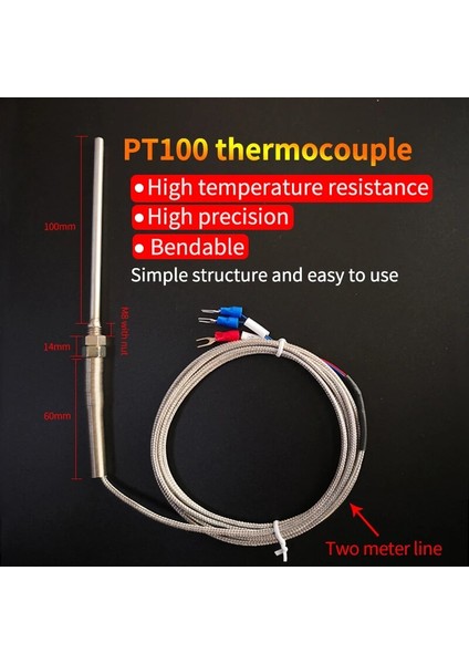 PT100 Type 2m K PT100 Tipi Termokupl Probu 3-Wire M8 Termostat REX-C100 Için Konu Sıcaklık Sensörü (Yurt Dışından)