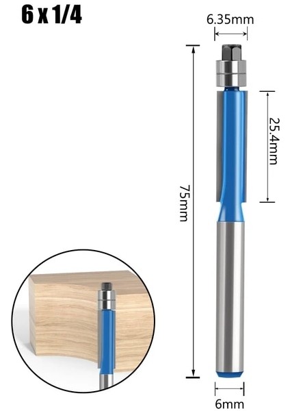 6x6.35 Çap 1/4'' 5/16'' 3/8''1/2'' Freze Ucu 6mm1/4'' Shank Flush Trime Bit, Ahşap Kırpma Kesiciler Için Iki Barikatlı Freze Uçları (Yurt Dışından)