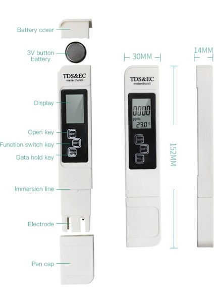 Arka Işık Beyaz Yüksek Doğruluk Tds Metre Dijital Su Test Cihazı Dijital Metre Test Cihazı 0-9990PPM Tds LCD Su Saflığı Ppm Akvaryum Filtresi (Yurt Dışından)