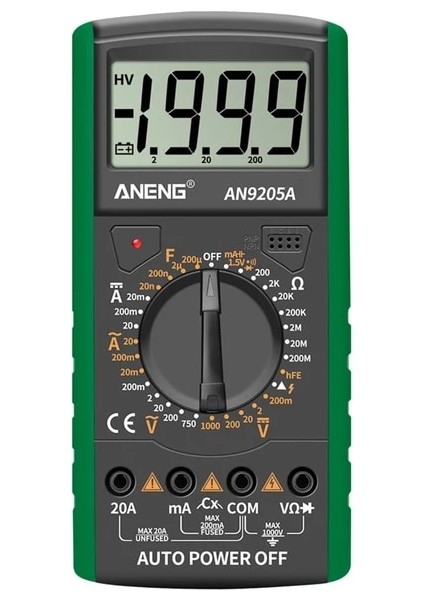 Yeşil Aneng AN9205A + LCD Ekran 1999 Sayım Dijital Multimetre Taşınabilir Ac / Dc Voltmetre Ampermetre Direnç Test Cihazı (Yurt Dışından)