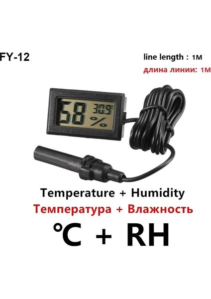 Fy-12 Siyah Mini Dijital LCD Kapalı Sıcaklık Nem Sensörü Nem Ölçer Termometre Higrometre Ölçer Balık Tankı Araba Aksesuarları (Yurt Dışından)