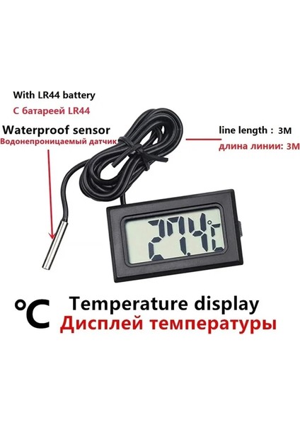 Siyah 3m Telli 2 In 1 Mini LCD Dijital Sıcaklık Nem Ölçer Dedektörü Termograf Kapalı Oda Enstrümanı Iki LR44 Pil ile (Yurt Dışından)