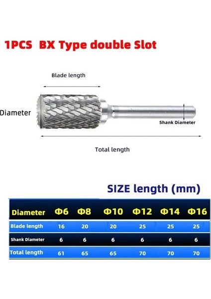 6 mm Bx Tipi 1 Adet Kafa Tungsten Karbür Döner Dosya Aracı Noktası Çapak Kalıp Öğütücü Aşındırıcı Aletler 6 mm Shank Matkap Freze Oyma Ucu Araçları (Yurt Dışından)