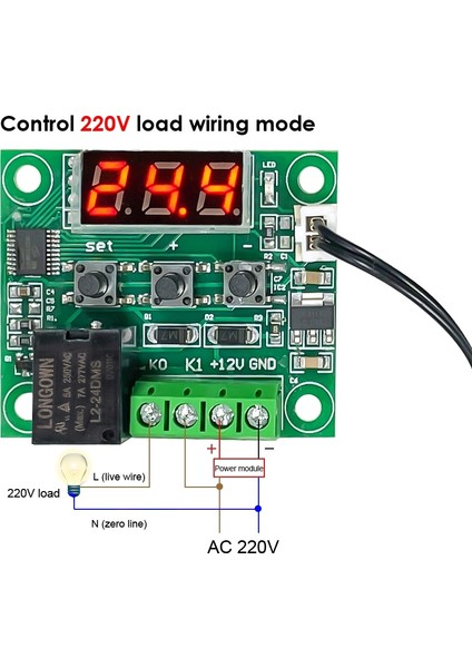 12V Yeşil W1209 Dc 5V 12V 24V Isı Soğuk Sıcaklık Termostat Sıcaklık Kontrol Anahtarı Kontrol Termometre Termo Ntc Sensörü (Yurt Dışından)