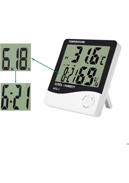 Beyaz LCD Elektronik Dijital Sıcaklık Nem Ölçer Ev Mini Oda Termometresi Sıcaklık Nem Monitörü Saat Htc-1 (Yurt Dışından)