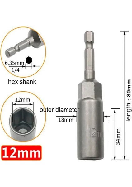 12MM 1 Adet Altıgen Soket Kol Nozulları Somun Anahtarı Seti 80MM Uzunluk 1/4 "güç Somunları Sürücü Soket Tornavida Seti Uçları Setleri Araçları 5.5-17MM (Yurt Dışından)