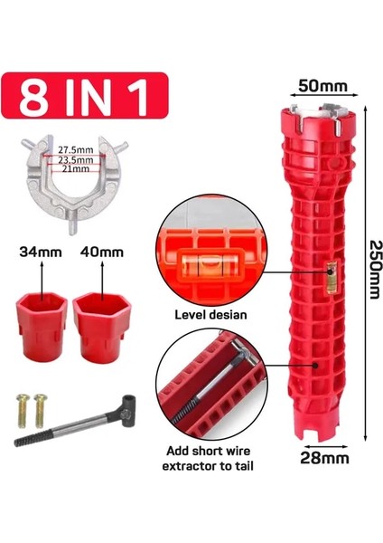 8 In 1 14 In 1 Lavabo Musluğu Anahtarı Sıhhi Tesisat Tamir Aracı Kaymaz Kolu Çift Kafa Anahtarı Banyo Sıhhi Tesisat Su Isıtıcı Anahtar Aracı (Yurt Dışından)