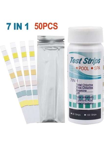50 Paket Yüzme Havuzu Test Kiti Sertlik Klor Brom Ph Asit A0KF Için 7'si 1 Arada Test Şeritleri (Yurt Dışından)