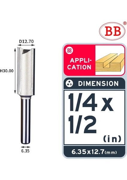 1-4x1-2 Bb Düz Bit 1/4 1/2 Ağaç Işleme Planya 1 2 Flüt Uzun Bıçak Yönlendirici Bit Aracı End Mill Kesici Yan Çalışma (Yurt Dışından)