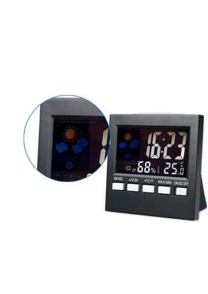LCD Dijital Termometre Hava Istasyonu Saat Çalar Saat Takvim Oda Ev Higrometre Termometre Sıcaklık Nem Ölçer (Yurt Dışından)