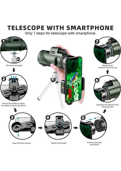 02 Yeşil Standart 50X60 Monoküler Teleskop Kompakt Geri Çekilebilir Zoom Su Geçirmez Profesyonel Hd Tripod Telefon Klipsi ile Seyahat Kampı Dışında (Yurt Dışından) modelleri