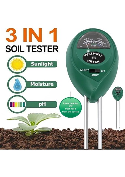 Yeşil 3 In 1 Toprak Ph Ölçer Nem Işık Ph Test Cihazı Asitlik Nem Güneş Işığı Bahçe Çiçekleri Nem Dedektörü Toprak Nem Sensörü Ölçer (Yurt Dışından)