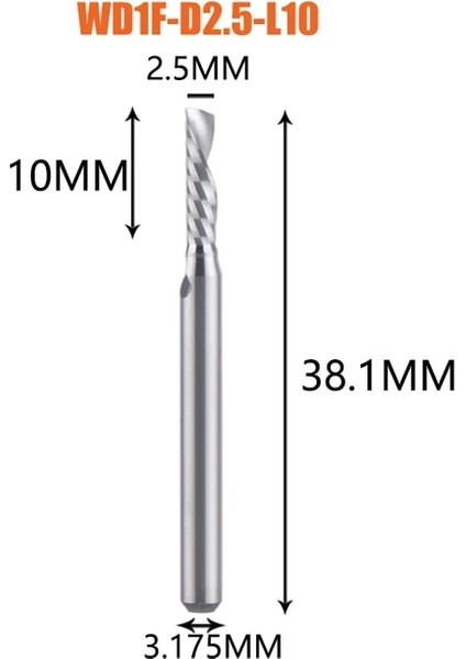 WD1F-D2.5-L10 1 Adet Aaaaa Tek Flüt Spiral Uçlu Değirmen 3.175 Saplı Spiral Alüminyum Değirmen Cnc 3D Gravür Oyma Ucu Ağaç Işleme Için Aşağı Kesim (Yurt Dışından)