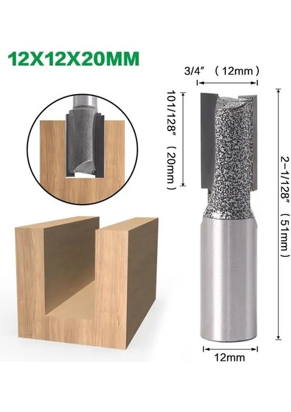 12X12X20MM 1 Adet 12MM Shank 2 Flüt Düz Uç Ağaç Işleme Araçları Yönlendirici Bit Ahşap Tungsten Karbür Parmak Freze Freze Kesicisi (Yurt Dışından)