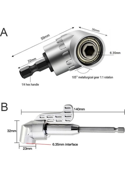 295MM Uzatma Çubuğu 105 Derece Açı Tornavida Seti Tutucu Adaptörü Tornavida Ucu Için Ayarlanabilir Uç Nozulları Sağ Açı Kafa Altıgen Bit Soket 1/4' (Yurt Dışından) fırsatları