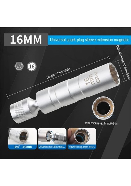 16MM 14/16MM Lokma Anahtar Araba Tamir Aracı 6/12 Açı Buji Manyetik Temizleme Aracı Ince Duvar 3/8 "evrensel El Sökme (Yurt Dışından)