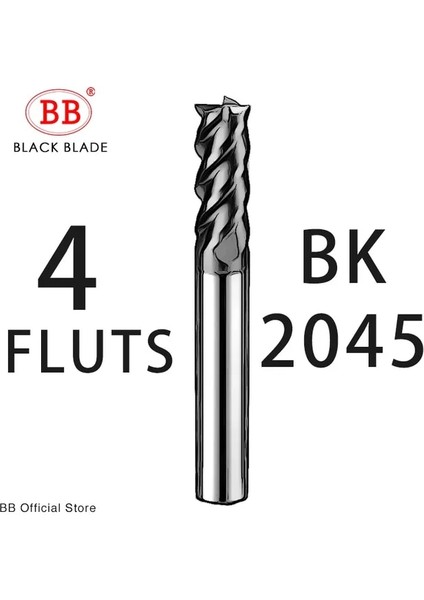 4X4X18X75 4F-BK2045 Bb Cnc Karbür Düz Uçlu Değirmen Tungsten Kesici 2 4 Flüt Metal Çelik Işleme Aracı Anahtar Yüzü Kare Yönlendirici Bit 6 8 12 Shank HRC55 (Yurt Dışından)