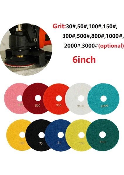 300 6 "150MM Kuru Islak Elmas Parlatma Pedi Taşlama Diski Granit Mermer Taş 30/50/100/150/300/500/800/1000/2000/3000 Grit (Yurt Dışından) fiyatları