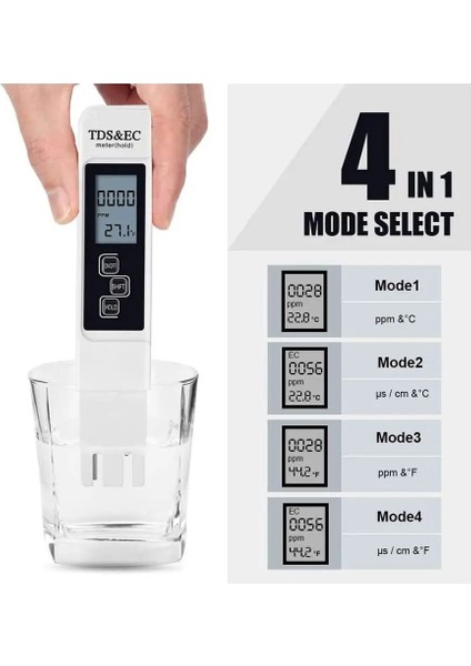 Beyaz Dijital Su Kalitesi Test Cihazı Tds Ec Metre Aralığı 0-9990 Çok Fonksiyonlu Su Saflığı Sıcaklık Ölçer Temp Ppm Test Cihazı (Yurt Dışından) indirimleri
