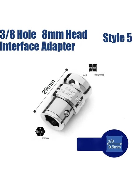 Stil 5 1/4 3/8 1/2 Cırcır Soket Adaptörü Kare Sürücü Altıgen Bit Tutucu Elektrikli Cırcır Anahtarı Adaptörü Darbe Soket Dönüştürücü El Aleti (Yurt Dışından)