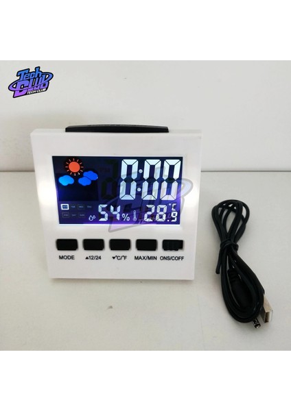 Siyah Çok Fonksiyonlu Termometre Higrometre Saat ve Çalar Saat LED Arka Işık Renkli Ekran Dijital Ekran Erteleme Saati + USB Kablosu (Yurt Dışından)