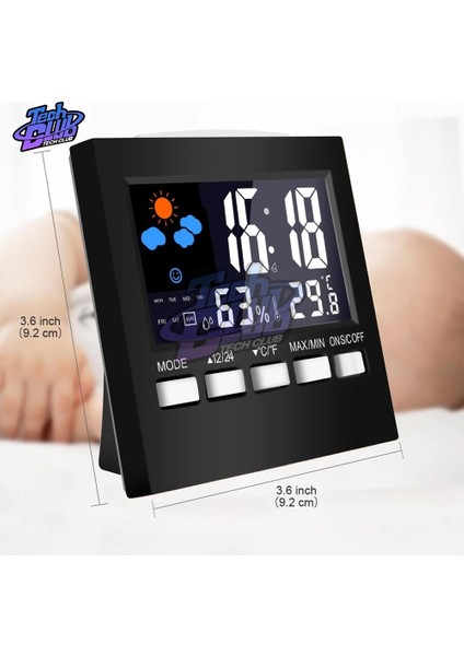 Siyah Çok Fonksiyonlu Termometre Higrometre Saat ve Çalar Saat LED Arka Işık Renkli Ekran Dijital Ekran Erteleme Saati + USB Kablosu (Yurt Dışından)