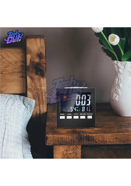 Siyah Çok Fonksiyonlu Termometre Higrometre Saat ve Çalar Saat LED Arka Işık Renkli Ekran Dijital Ekran Erteleme Saati + USB Kablosu (Yurt Dışından)