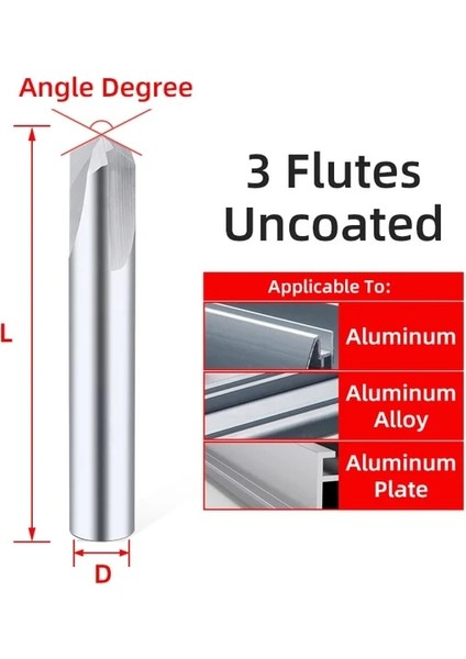 D3X50L, 60 Derece Kaplamasız 3f Karbür Pah Kırma Freze Tungsten Çelik Cnc Kesiciler V-Şekilli Uç Değirmeni Çapak Alma Yönlendirici Bit 60 90 120 Derece 23 Flüt (Yurt Dışından)