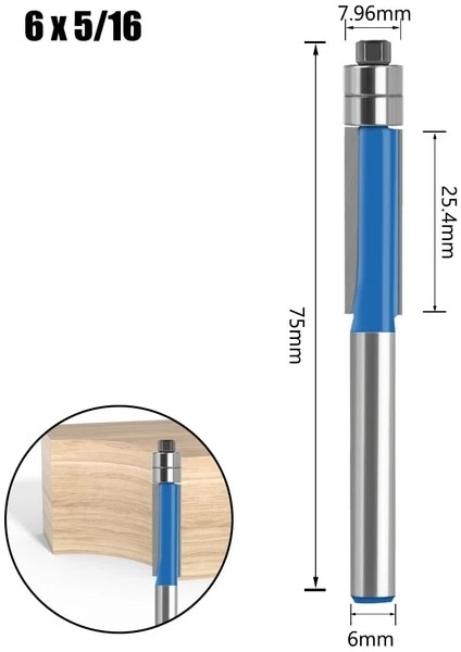6x8 Çap 1/4'' 5/16'' 3/8''1/2'' Freze Ucu 6mm1/4'' Shank Flush Trime Bit, Ahşap Kırpma Kesiciler Için Iki Barikatlı Freze Uçları (Yurt Dışından)