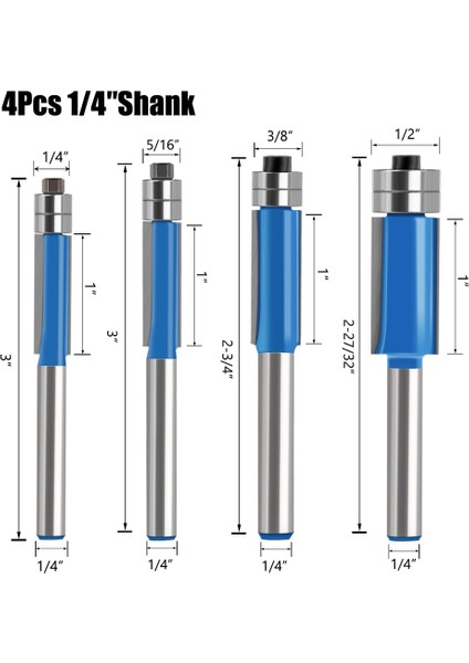 6x8 Çap 1/4'' 5/16'' 3/8''1/2'' Freze Ucu 6mm1/4'' Shank Flush Trime Bit, Ahşap Kırpma Kesiciler Için Iki Barikatlı Freze Uçları (Yurt Dışından)
