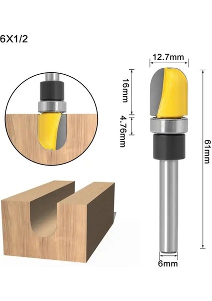 Yuvarlak NOSE6X12.7 1/4 "6mm Shank Desen Bit Gömme Trim Bit Düz Bit Rulman Menteşe Zıvana Freze Ucu Ahşap Giyotin Kesici (Yurt Dışından)