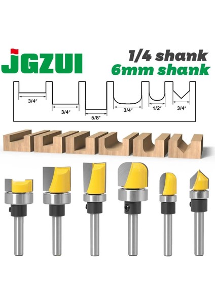 Yuvarlak NOSE6X12.7 1/4 "6mm Shank Desen Bit Gömme Trim Bit Düz Bit Rulman Menteşe Zıvana Freze Ucu Ahşap Giyotin Kesici (Yurt Dışından) indirimleri