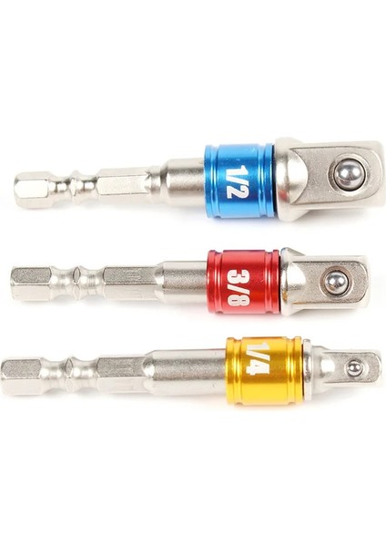Gümüş 3 Adet Matkap Soket Adaptörü Darbeli Matkap Uzatma Matkap Uçları Bar Soket Adaptörü 1/4 3/8 1/2 Boyutu Hex Shank Kare Kafa Matkap Ucu (Yurt Dışından)