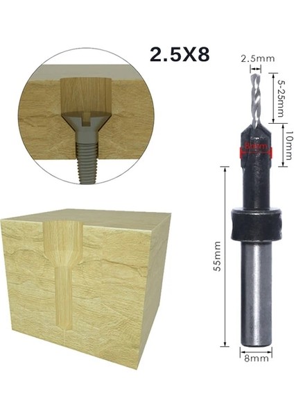 8mmshank 2.5MMX8MM 1 Adet 8mm 10MM Shank Hss Ağaç Işleme Havşa Yönlendirici Bit Seti Vida Extractor Remon Yıkım Ahşap Freze Kesicisi (Yurt Dışından)