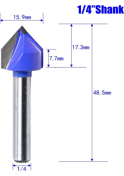 1 Adet 1/4 "shank 90 Derece V Oluk Şablon Yönlendirici Bit-5/8" x 17.3mm Ahşap Freze Kesicisi Yönlendirici Bit Karbür Ahşap Gravür Bit (Yurt Dışından)