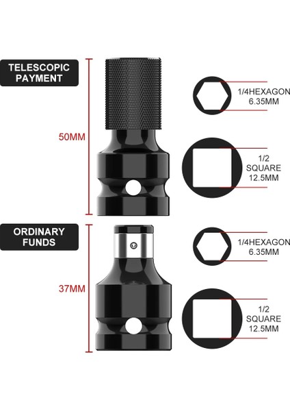 2 Adet Yükseltilmiş 1/2 Inç Kare 1/4 Inç Hex Cırcır Soket Darbe Anahtarı Lokma Seti Adaptörü Anahtarı Sürücü Dönüştürücü Hızlı Bırakma Aracı (Yurt Dışından) modelleri