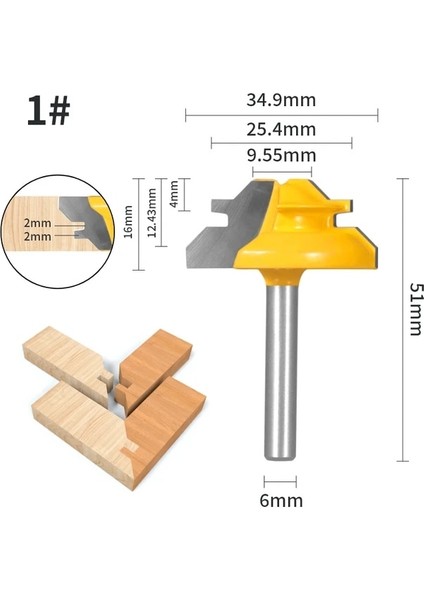 6X34.9X16 Yusun 1 Adet 45° Derece Kilit Gönye Yönlendirici Bit Ağaç Işleme Freze Kesicisi Ahşap Araçları (Yurt Dışından)