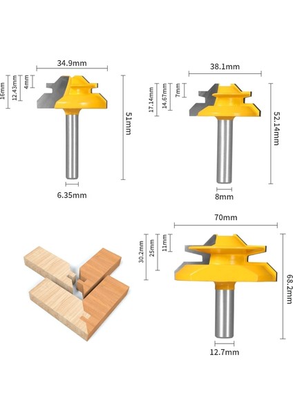 6X34.9X16 Yusun 1 Adet 45° Derece Kilit Gönye Yönlendirici Bit Ağaç Işleme Freze Kesicisi Ahşap Araçları (Yurt Dışından) fırsatları