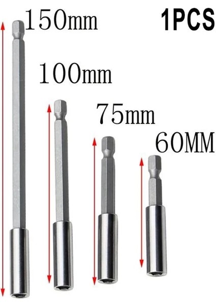 150MM Manyetik Uç Tutucu Seti 60MM/75MM/100MM/150MM Uzatma Çubukları 1/4 "hex Shank Karbon Çelik Uç Tutucu 10MM Kol Çapı (Yurt Dışından)
