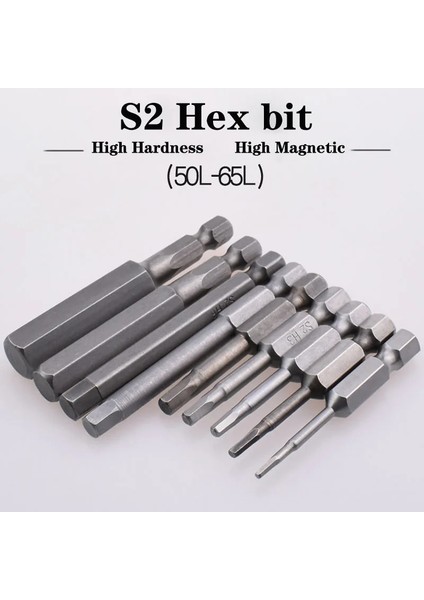 65MM 12.0 50L/65L Iç Altıgen Elektrikli Tornavida Ucu 1/4 Inç Shank S2 Manyetik Hassas Tornavida Seti Matkap Seti Alet Takımı Kafa (Yurt Dışından)